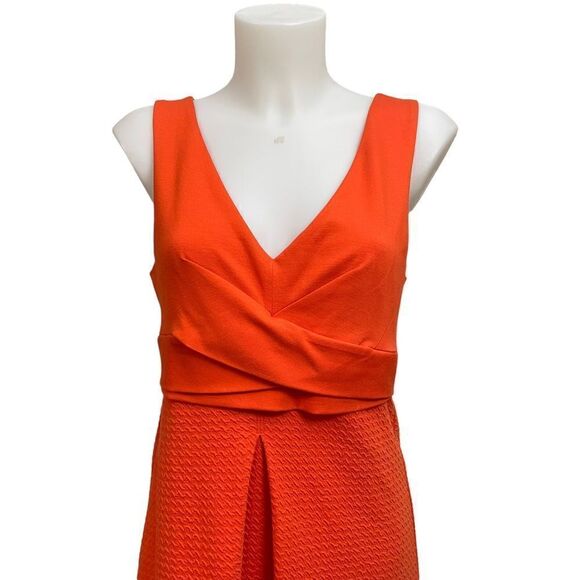 ANTHROPOLOGIE HD in Paris Orange Pleated V neck Fit & Flare Casual Dress size‎ 8 - Picture 2 of 7